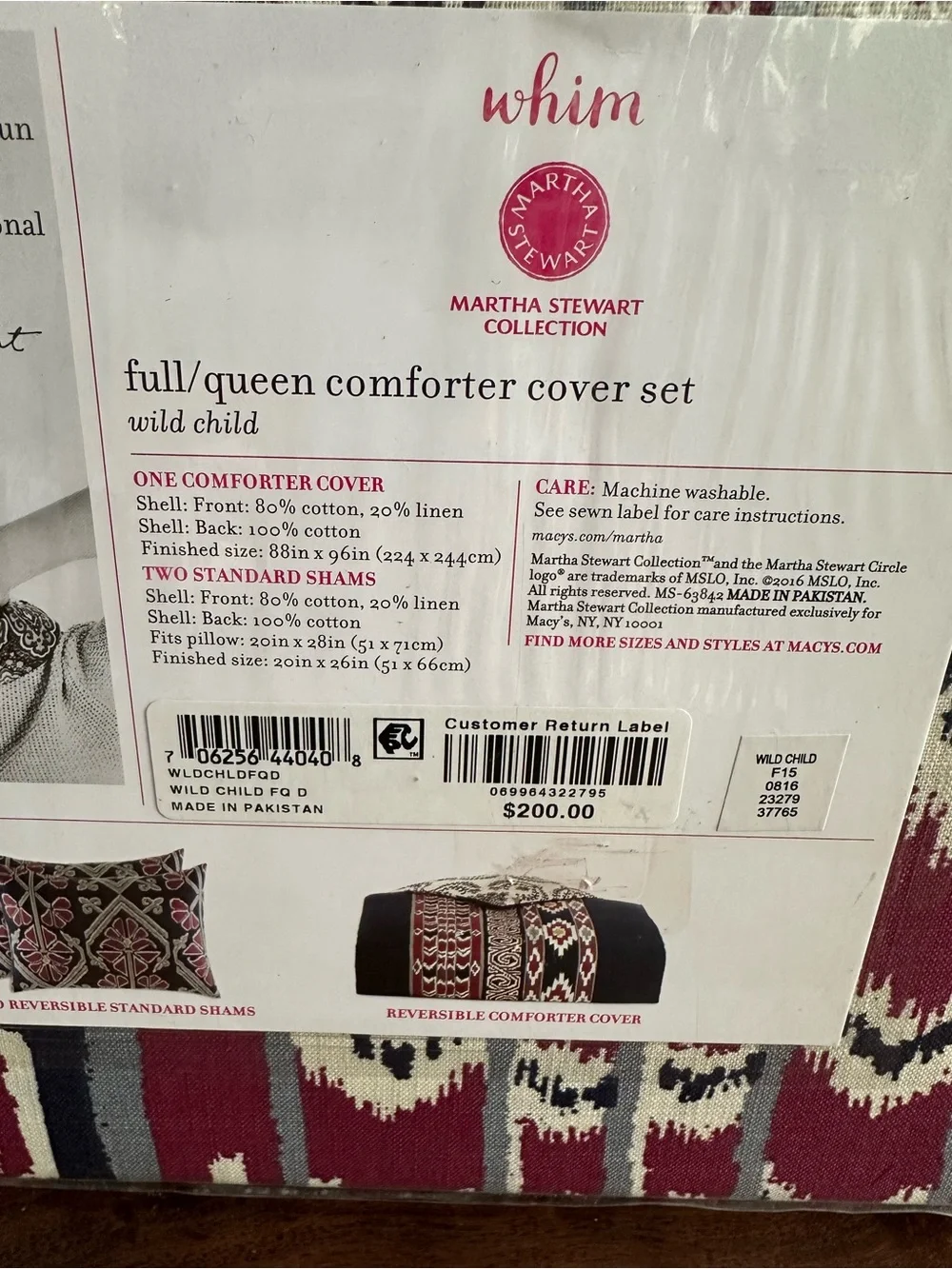 NWT Martha Stewart Whim Wild Child 3-piece Full/Queen Comforter burgundy